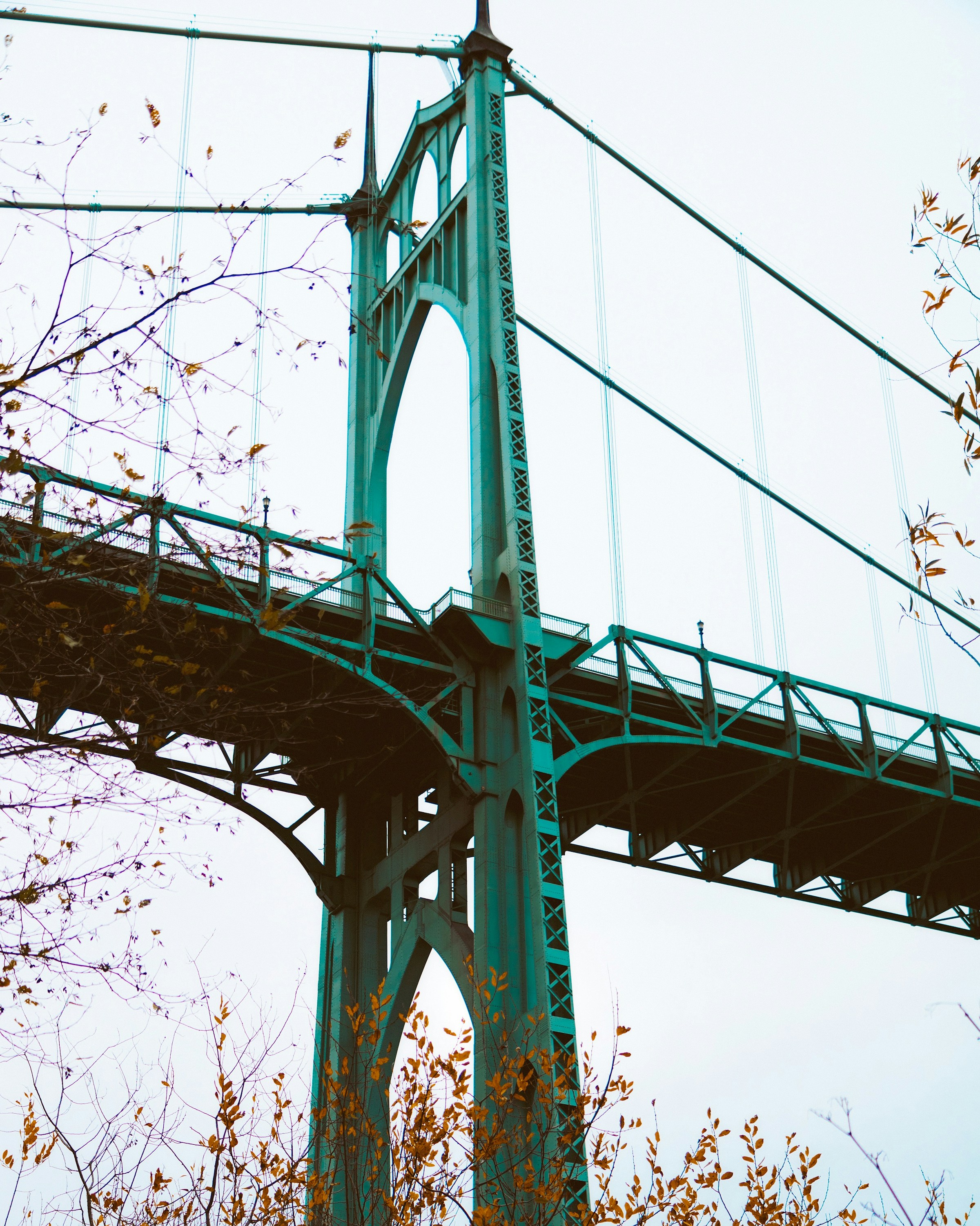 The green towers of Portland's St. Johns Bridge